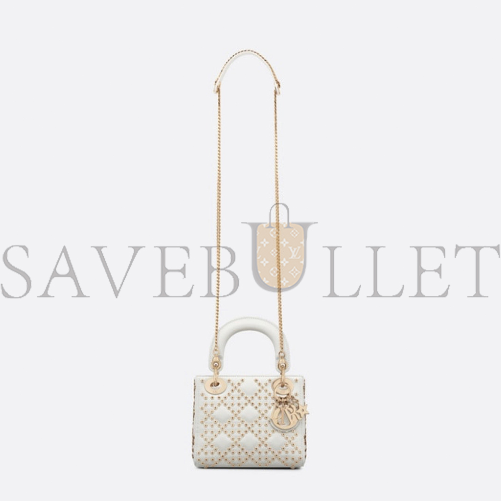 DIOR LAMBSKIN CANNAGE LUCKY STAR STUDDED MINI LADY DIOR WHITE (17*14*8cm) DIOR LAMBSKIN CANNAGE LUCKY STAR STUDDED MINI LADY DIOR WHITE (17*14*8cm)
