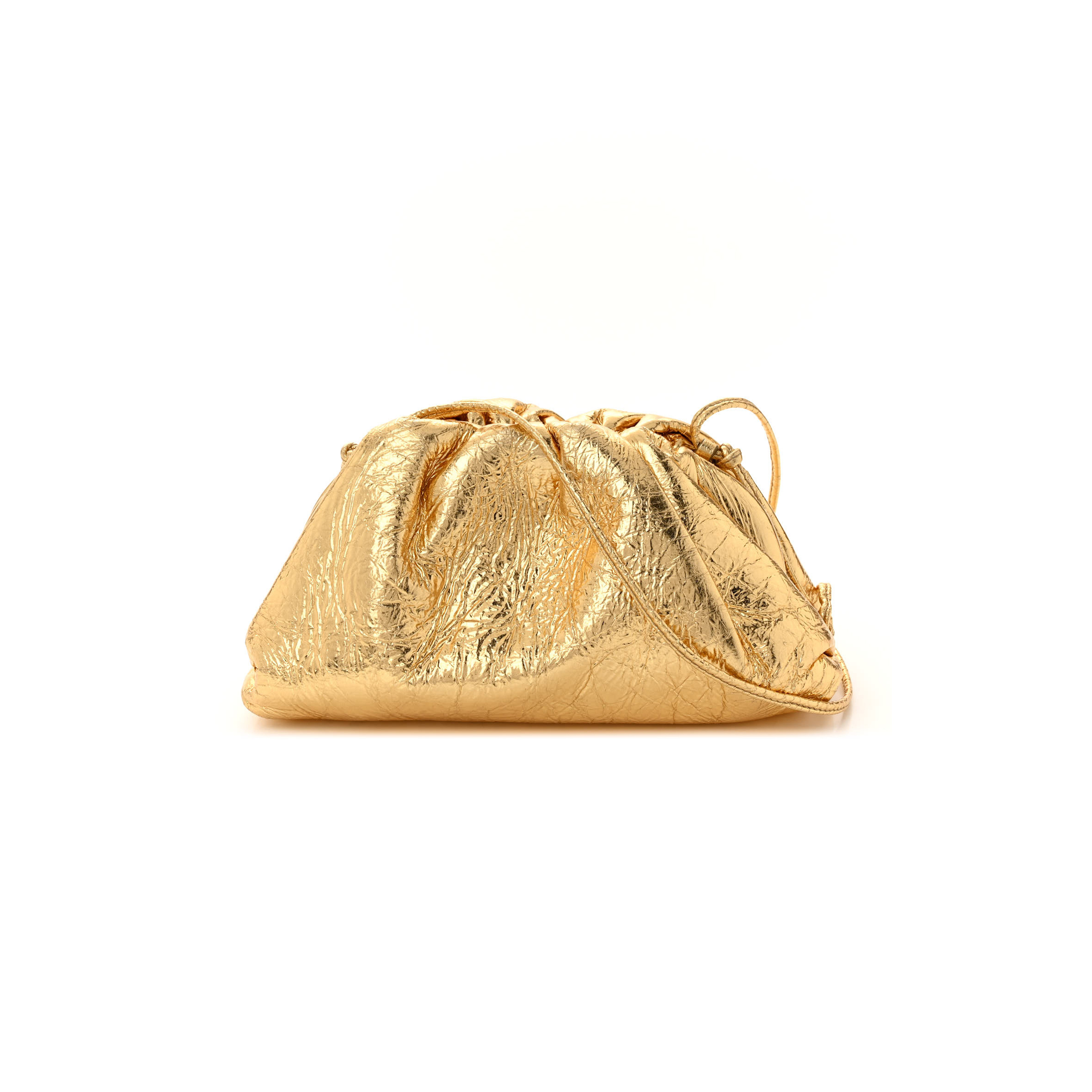 BOTTEGA VENETA METALLIC CRINKLED LAMBSKIN THE MINI POUCH ORO (22*12*6cm)