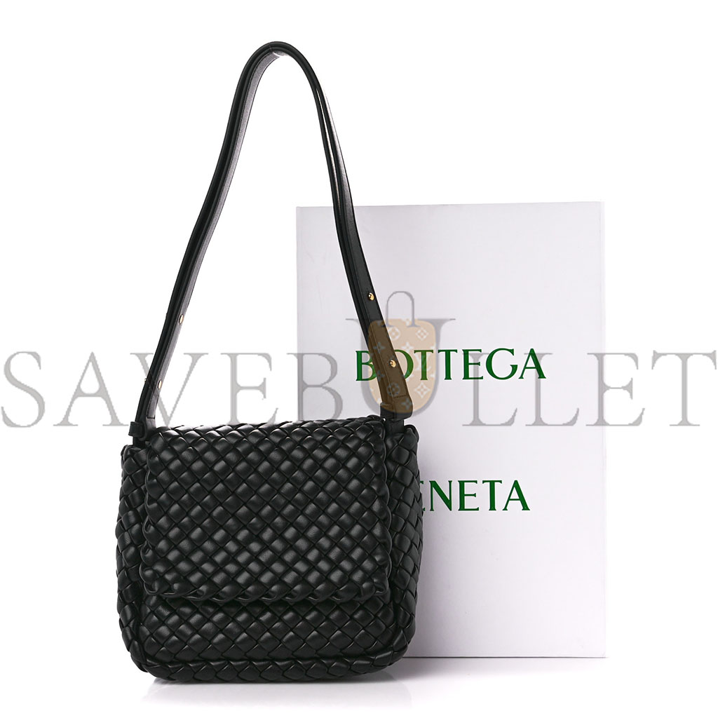 BOTTEGA VENETA NAPPA INTRECCIATO SMALL COBBLE SHOULDER BAG BLACK (27*22*10cm)