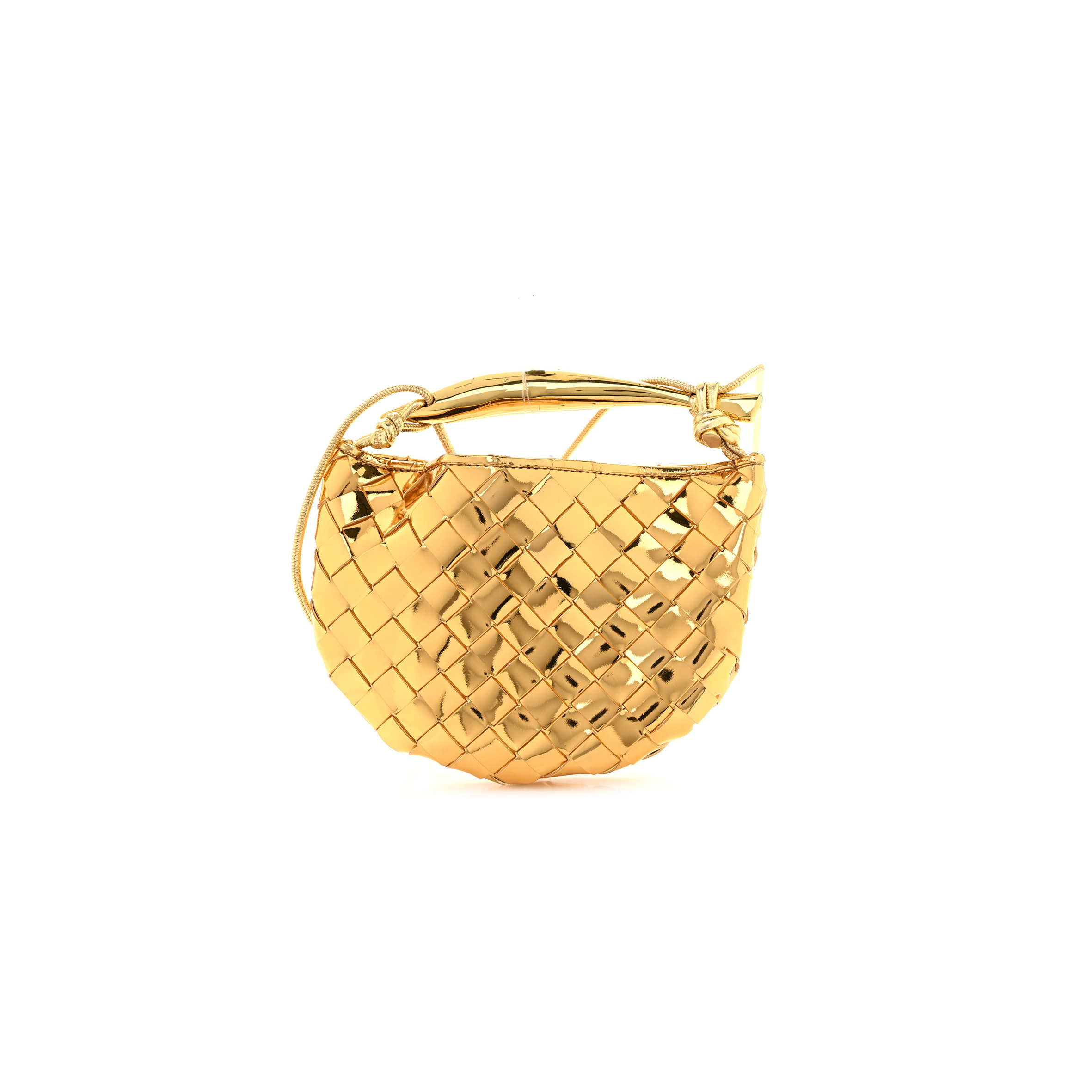 BOTTEGA VENETA MIRROR LAMINATED NAPPA INTRECCIATO MINI SARDINE BAG GOLD (20*15*3cm)