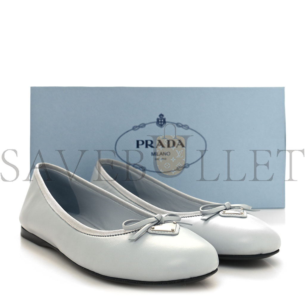 PRADA METALLIC LAMBSKIN BOW BALLERINA FLATS 38.5 FIORDALISO