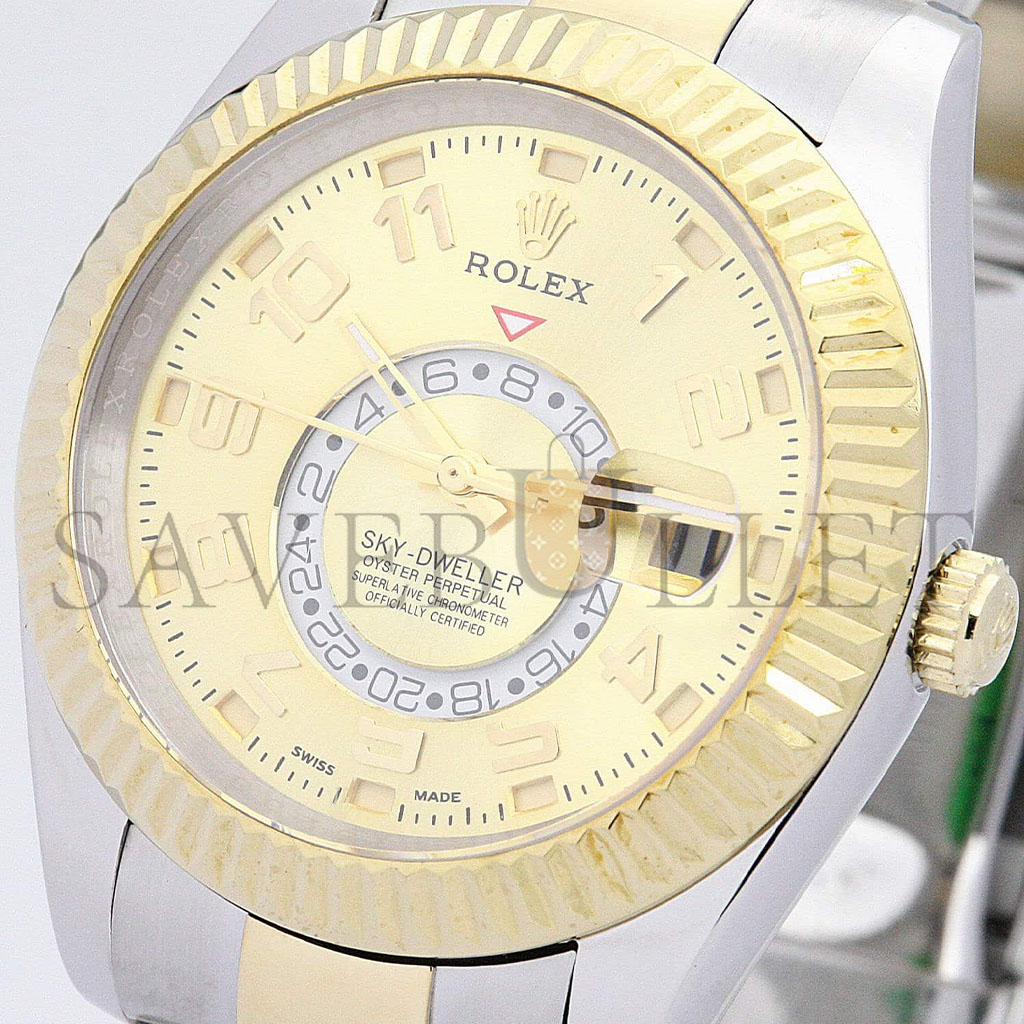 ROLEX SKY-DWELLER 42MM GOLD DIAL WATCH 326938