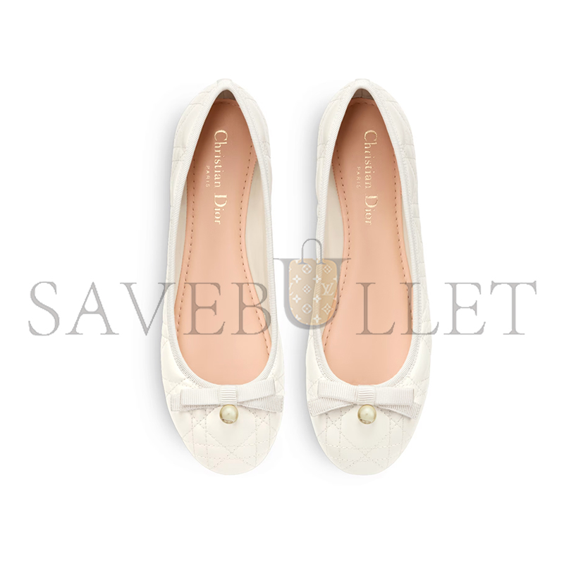 DIOR BALLET FLAT WHITE QUILTED CANNAGE CALFSKIN KCB877CQC_S03W