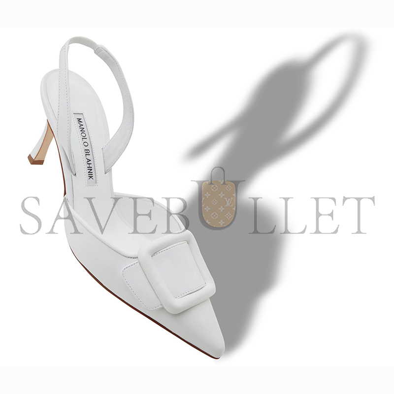 MANOLO BLAHNIK MAYSLI WHITE NAPPA LEATHER SLINGBACK PUMPS 219-0254-0005