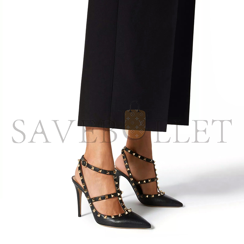 VALENTINO ROCKSTUD GRAINY LEATHER ANKLE STRAP PUMP 100 MM 5W2S0393VCE_0NO VALENTINO ROCKSTUD GRAINY LEATHER ANKLE STRAP PUMP 100 MM 5W2S0393VCE_0NO