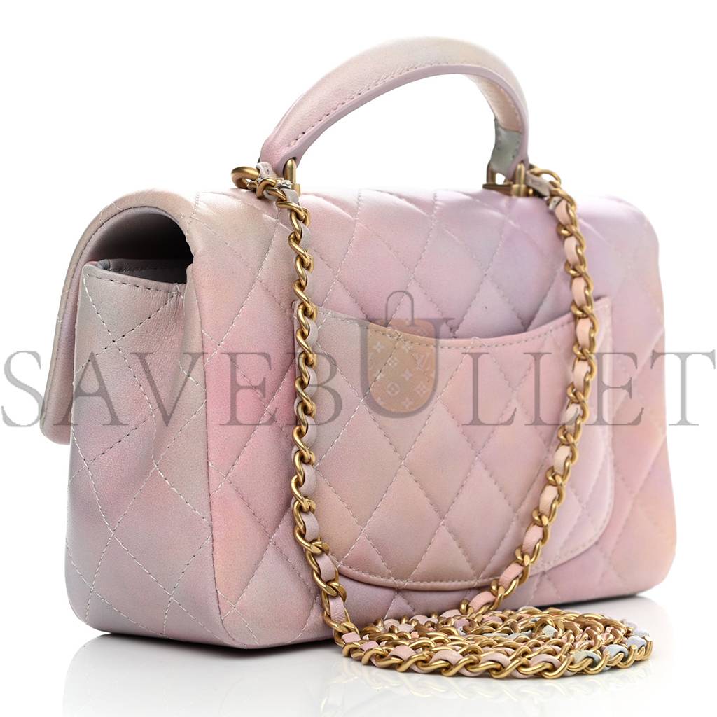 CHANEL LAMBSKIN QUILTED OMBRE MINI TOP HANDLE RECTANGULAR FLAP PINK MULTICOLOR GOLD HARDWARE (20*13*6cm)