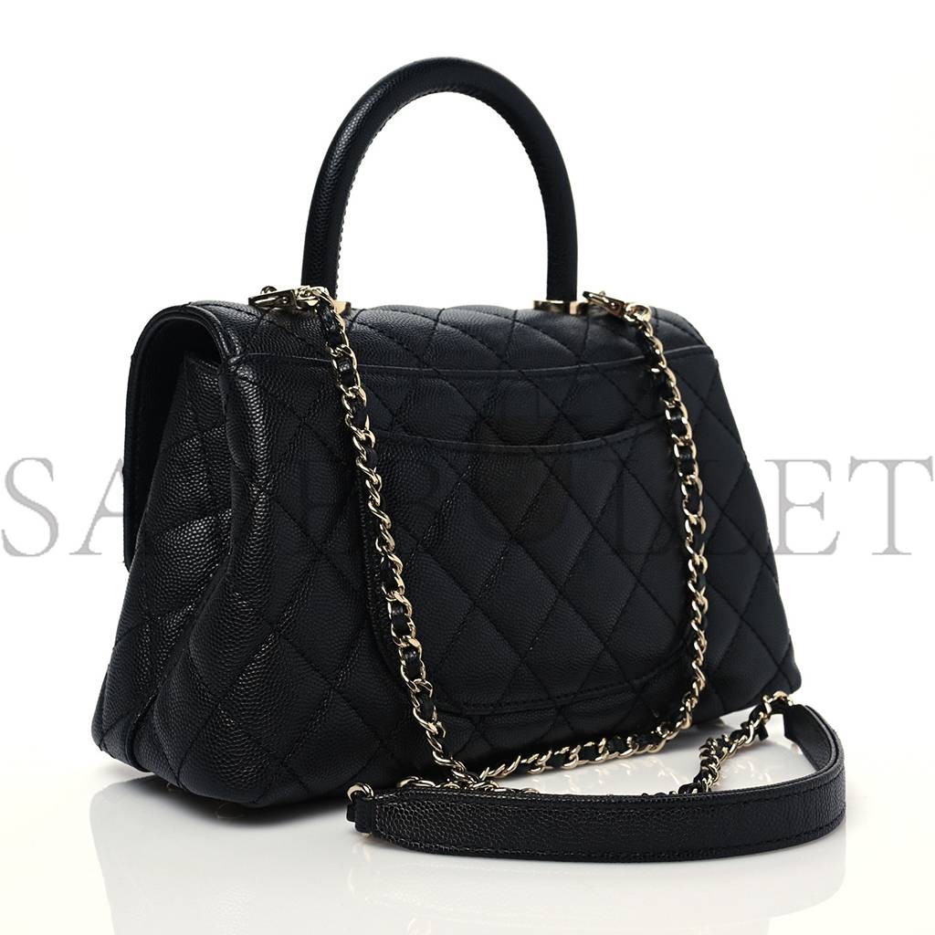 CHANEL CAVIAR QUILTED MINI COCO HANDLE FLAP BLACK GOLD HARDWARE  (23*14*10cm)