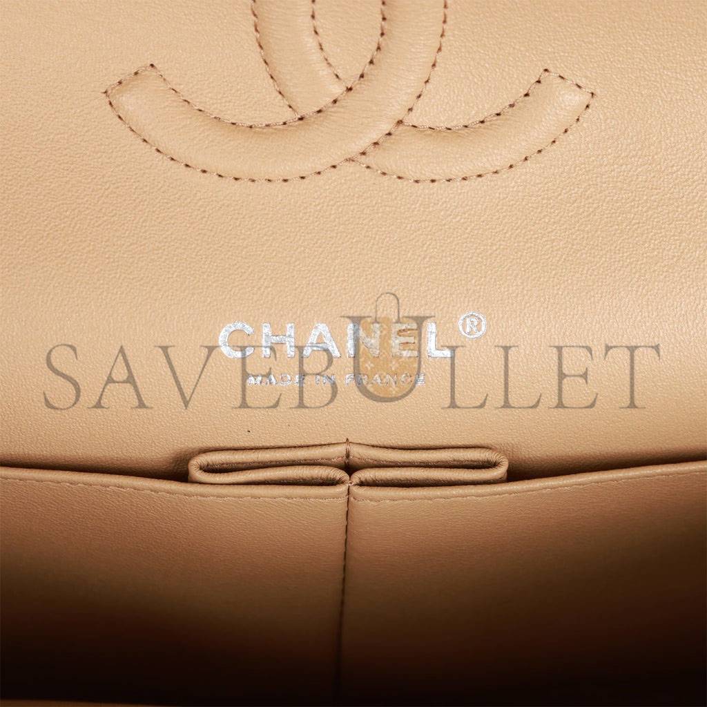 CHANEL MEDIUM CLASSIC DOUBLE FLAP BAG BEIGE LAMBSKIN SILVER HARDWARE (25*15*7cm) CHANEL MEDIUM CLASSIC DOUBLE FLAP BAG BEIGE LAMBSKIN SILVER HARDWARE (25*15*7cm)