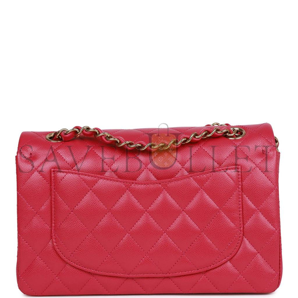 CHANEL SMALL CLASSIC DOUBLE FLAP FUCHSIA CAVIAR LIGHT GOLD HARDWARE (23*13*6cm)