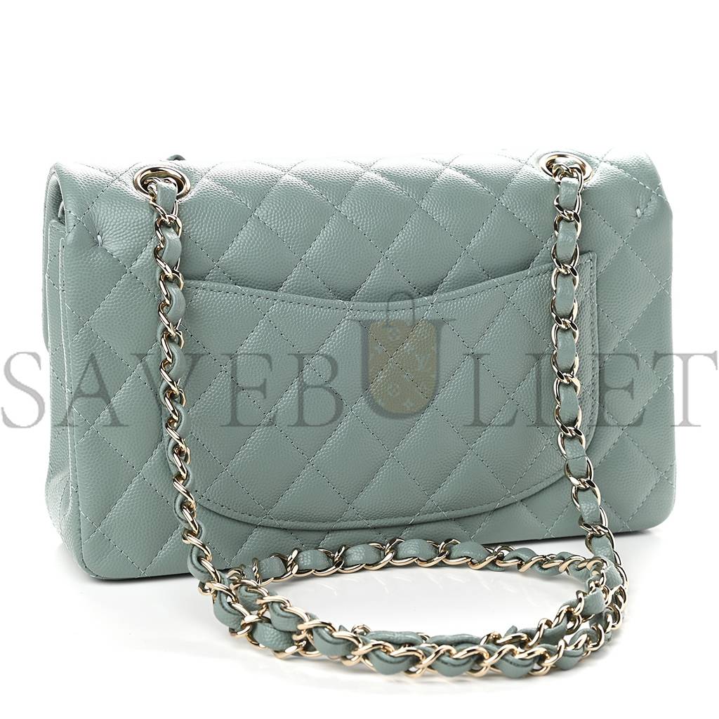 CHANEL CAVIAR QUILTED SMALL DOUBLE FLAP DARK GREEN ROSE GOLD HARDWARE (22*14*6cm)