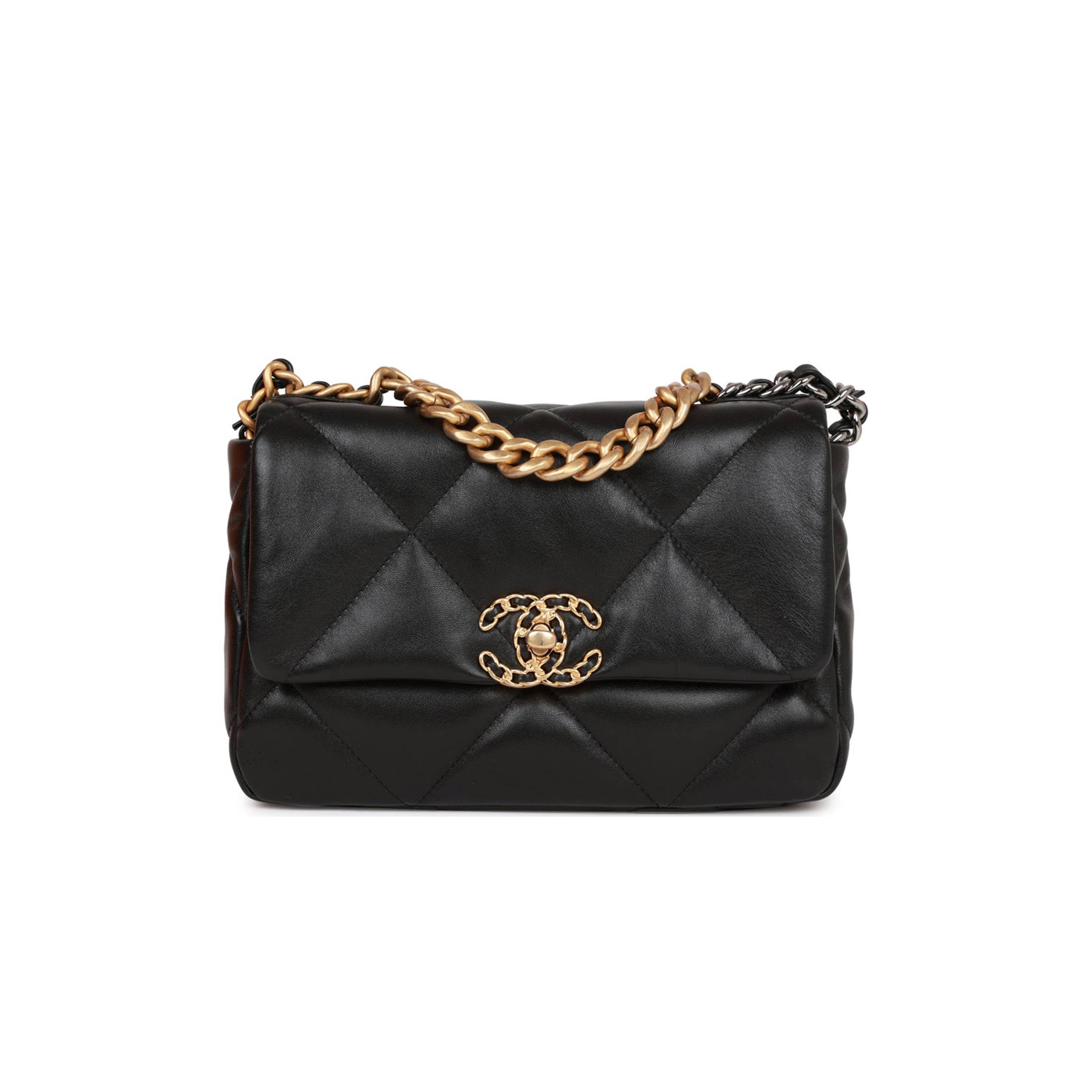 CHANEL MEDIUM 19 FLAP BAG BLACK LAMBSKIN MIXED HARDWARE (25*16*9cm) CHANEL MEDIUM 19 FLAP BAG BLACK LAMBSKIN MIXED HARDWARE (25*16*9cm)