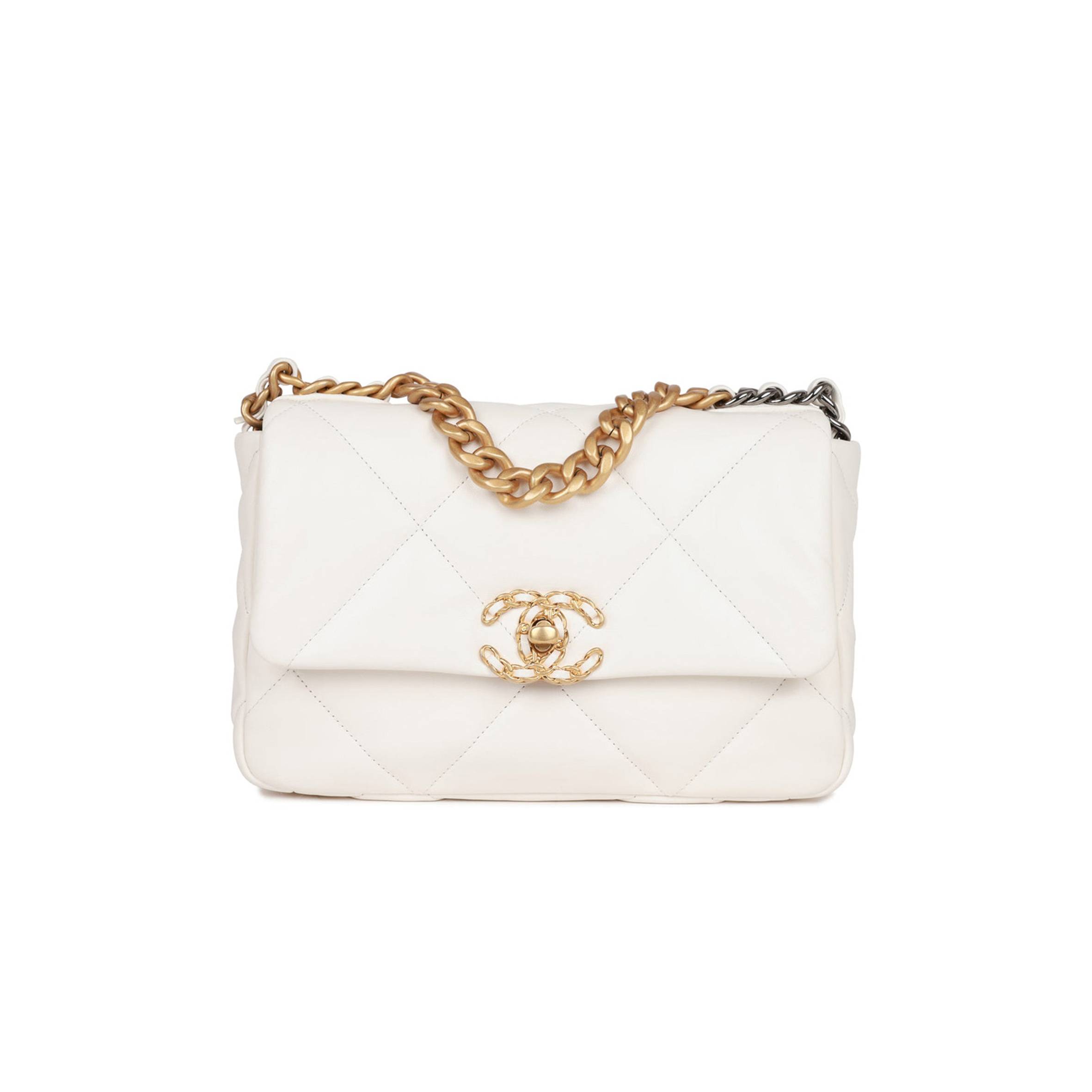 CHANEL MEDIUM 19 FLAP BAG WHITE CALFSKIN MIXED HARDWARE (25*16*9cm) CHANEL MEDIUM 19 FLAP BAG WHITE CALFSKIN MIXED HARDWARE (25*16*9cm)
