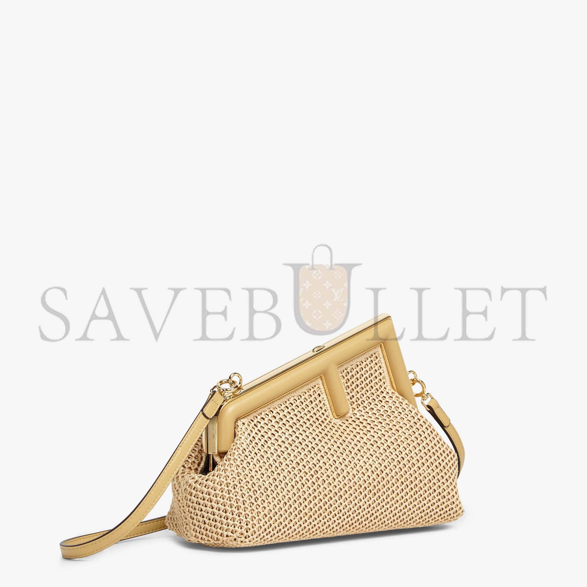 FENDI FIRST SMALL - BEIGE RAFFIA MACRAME BAG 8BP129AL9AF1EEB (23*18*9.5cm)