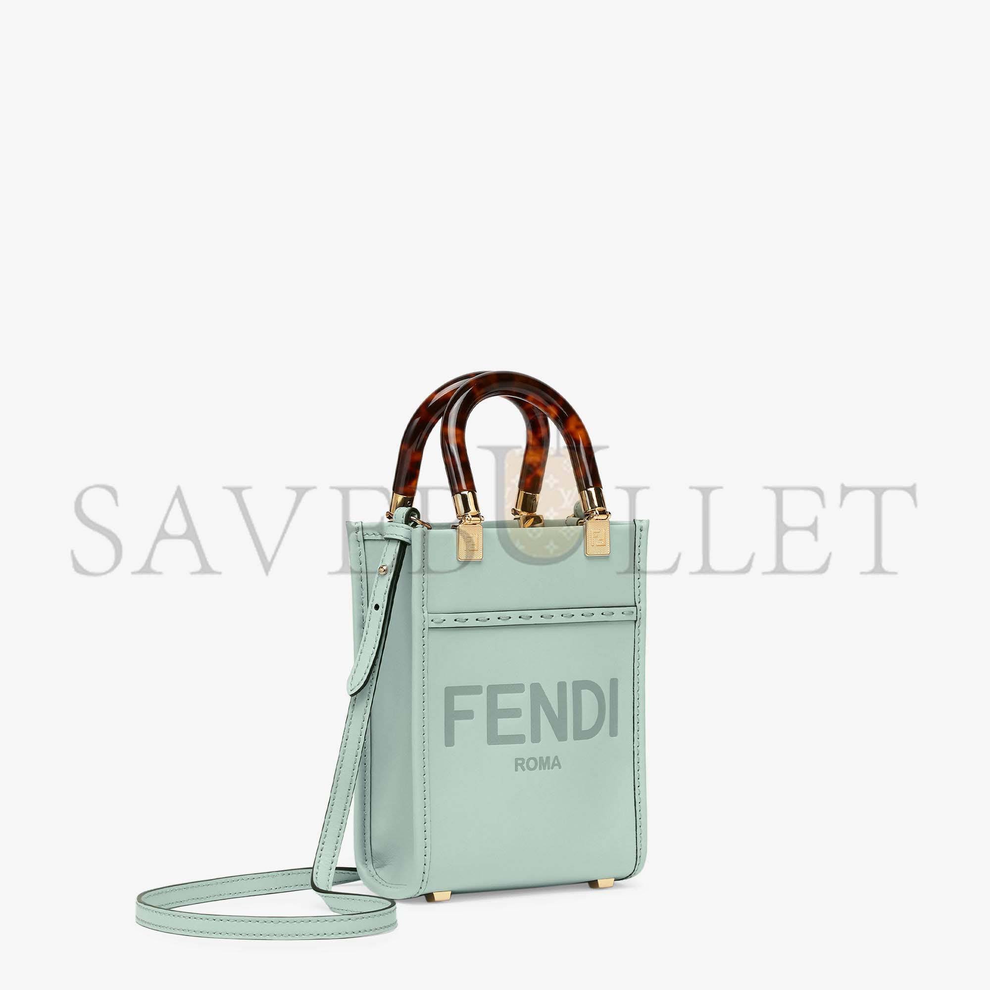 FENDI MINI SUNSHINE SHOPPER - MINT GREEN LEATHER MINI-BAG 8BS051ABVLF03HW (18*13*6.5cm)