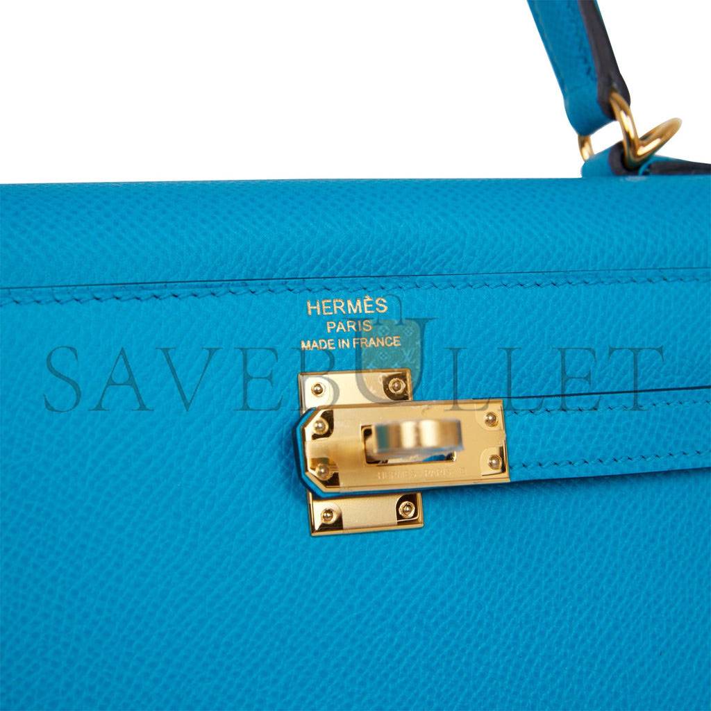 HERMES KELLY SELLIER 25 BLEU FRIDA EPSOM GOLD HARDWARE   (25*17*7cm)