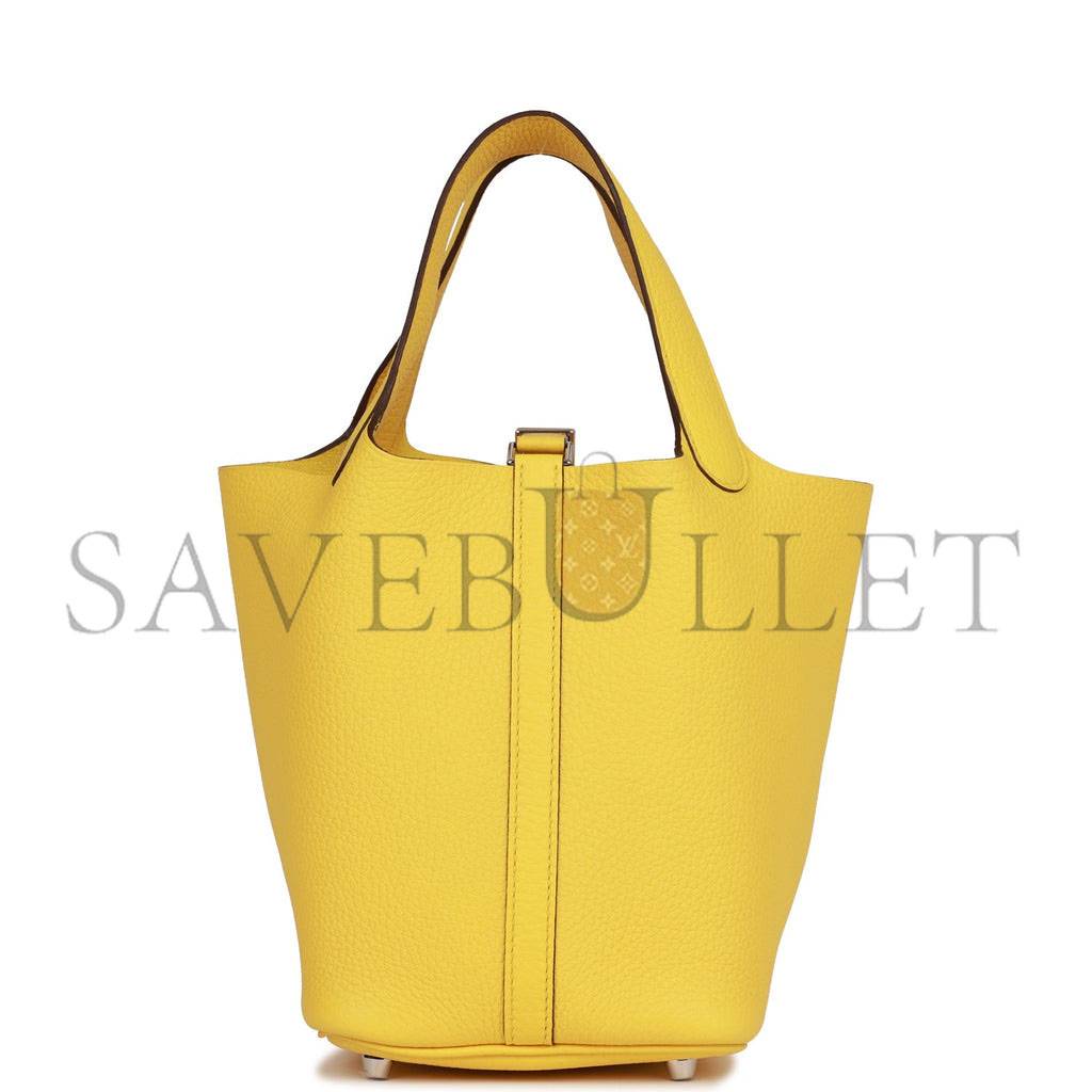 HERMES PICOTIN LOCK 18 JAUNE DE NAPLES CLEMENCE PALLADIUM HARDWARE (18*13*18cm)