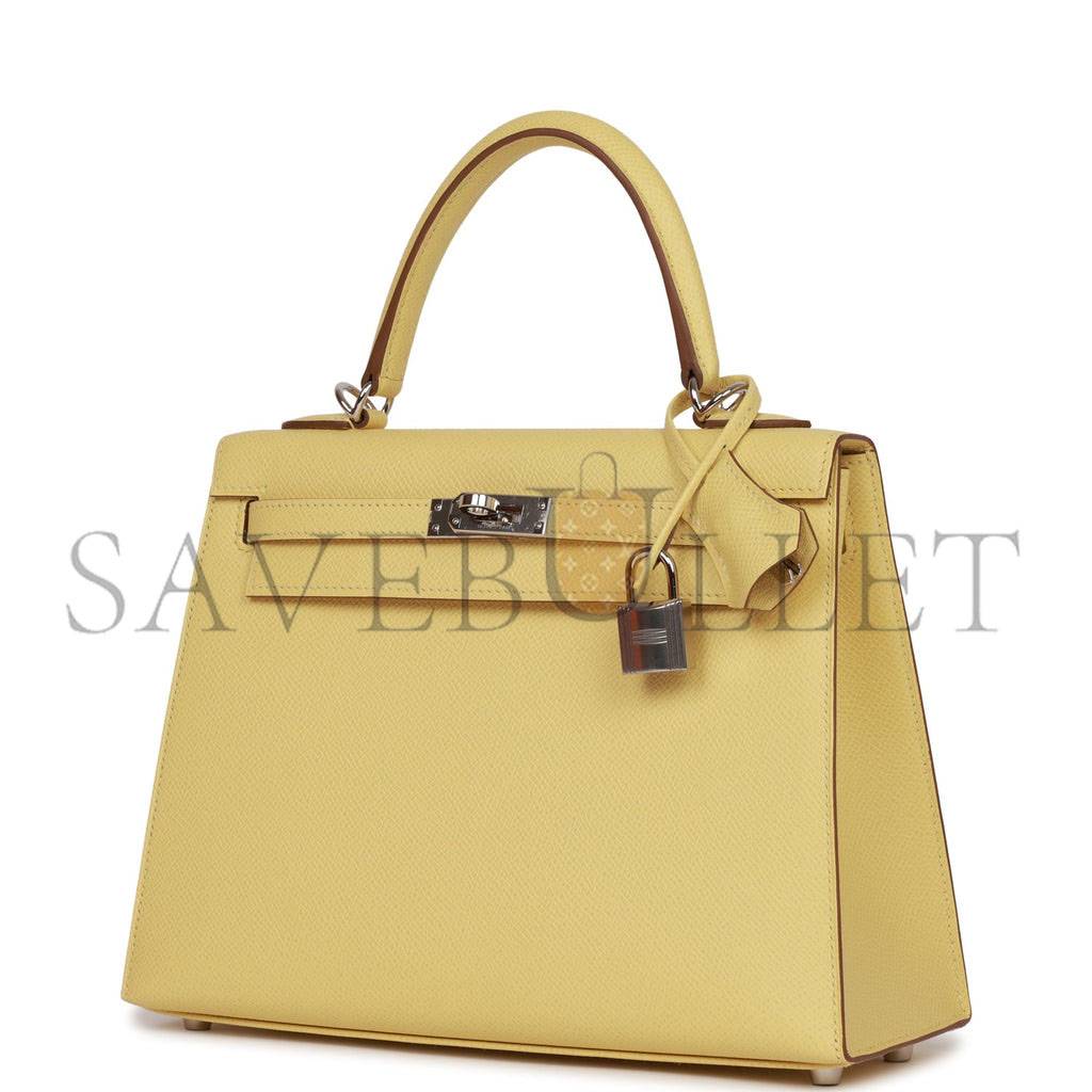 HERMES KELLY SELLIER 25 JAUNE POUSSIN EPSOM PALLADIUM HARDWARE   (25*17*7cm)