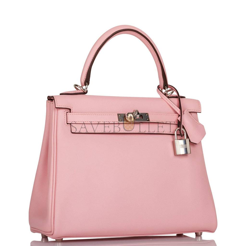 HERMES KELLY RETOURNE 25 ROSE SAKURA SWIFT PALLADIUM HARDWARE HANDMADE (25*17*7cm)