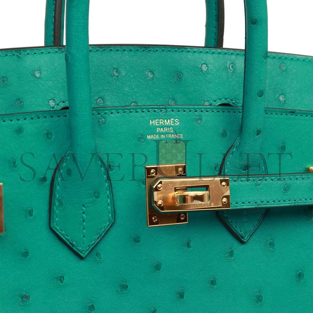 HERMES BIRKIN 25 VERT VERONE OSTRICH GOLD HARDWARE HANDMADE (25cm)