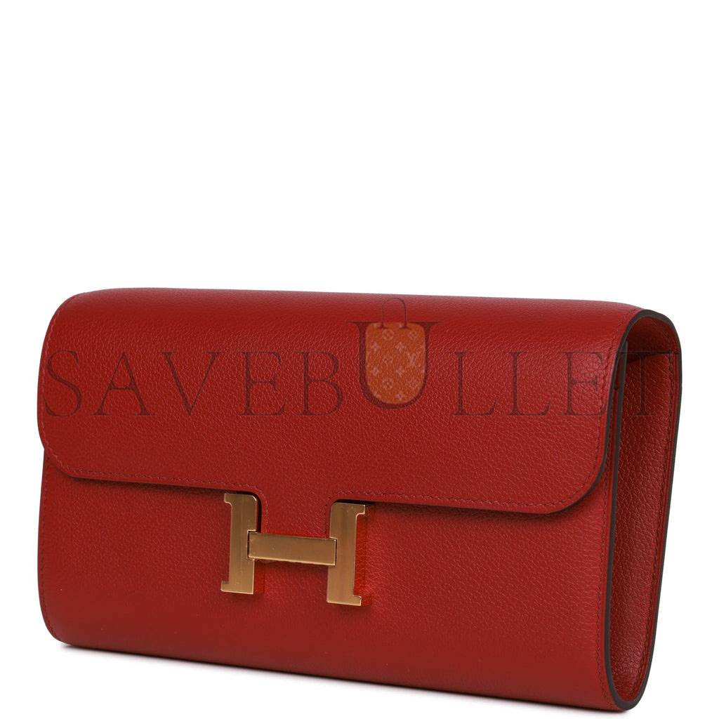 HERMES CONSTANCE WALLET TO GO ROUGE GRENAT EVERCOLOR GOLD HARDWARE (8*4.5*1.5cm)