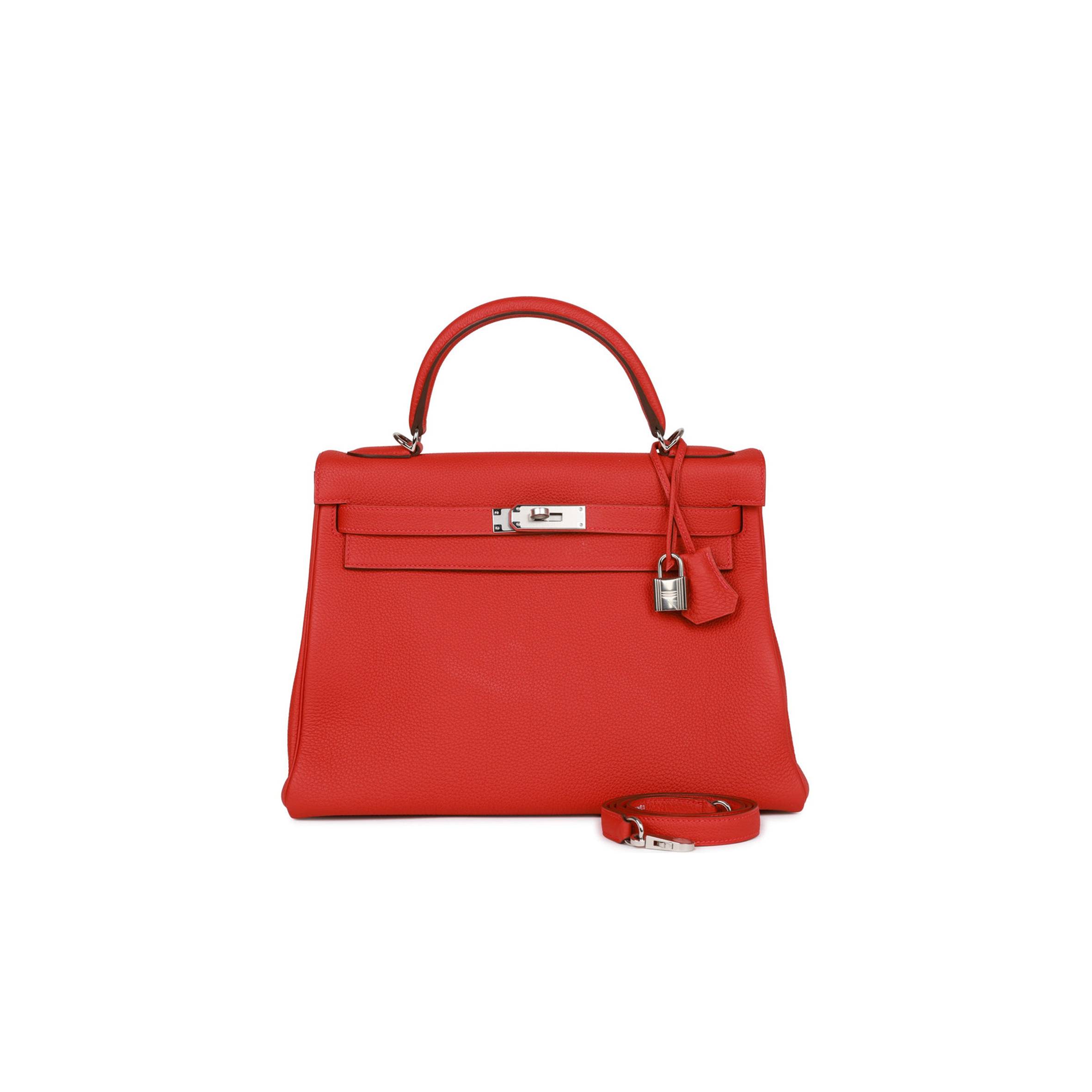 HERMES KELLY RETOURNE 32 GERANIUM TOGO PALLADIUM HARDWARE (32*23*10.5cm)