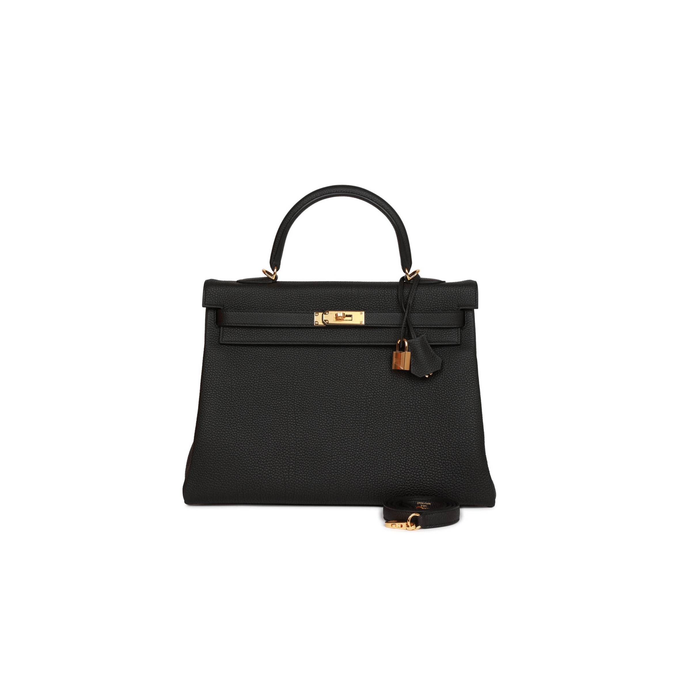 HERMES KELLY RETOURNE 35 BLACK TOGO GOLD HARDWARE (35*24*12cm)