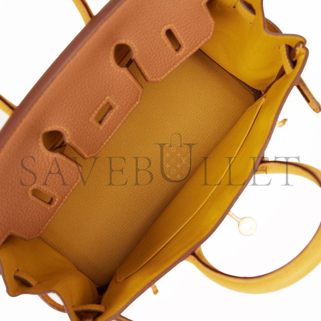 HERMES SPECIAL ORDER (HSS) BIRKIN 25 GOLD AND JAUNE AMBRE TOGO BRUSHED GOLD HARDWARE  HANDMADE(25cm)