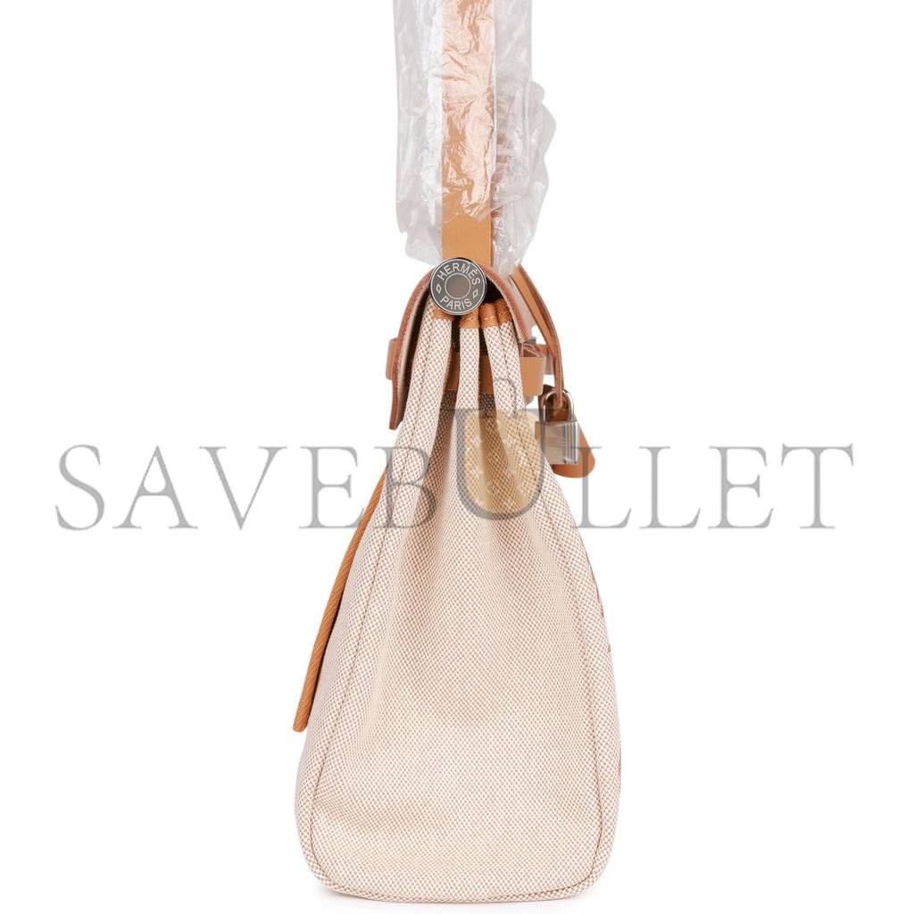 HERMES HERBAG ZIP PM 31 BRIDES DE GALA TOILE H BERLINE NATURAL SABLE PALLADIUM HARDWARE(30*27*11cm) 