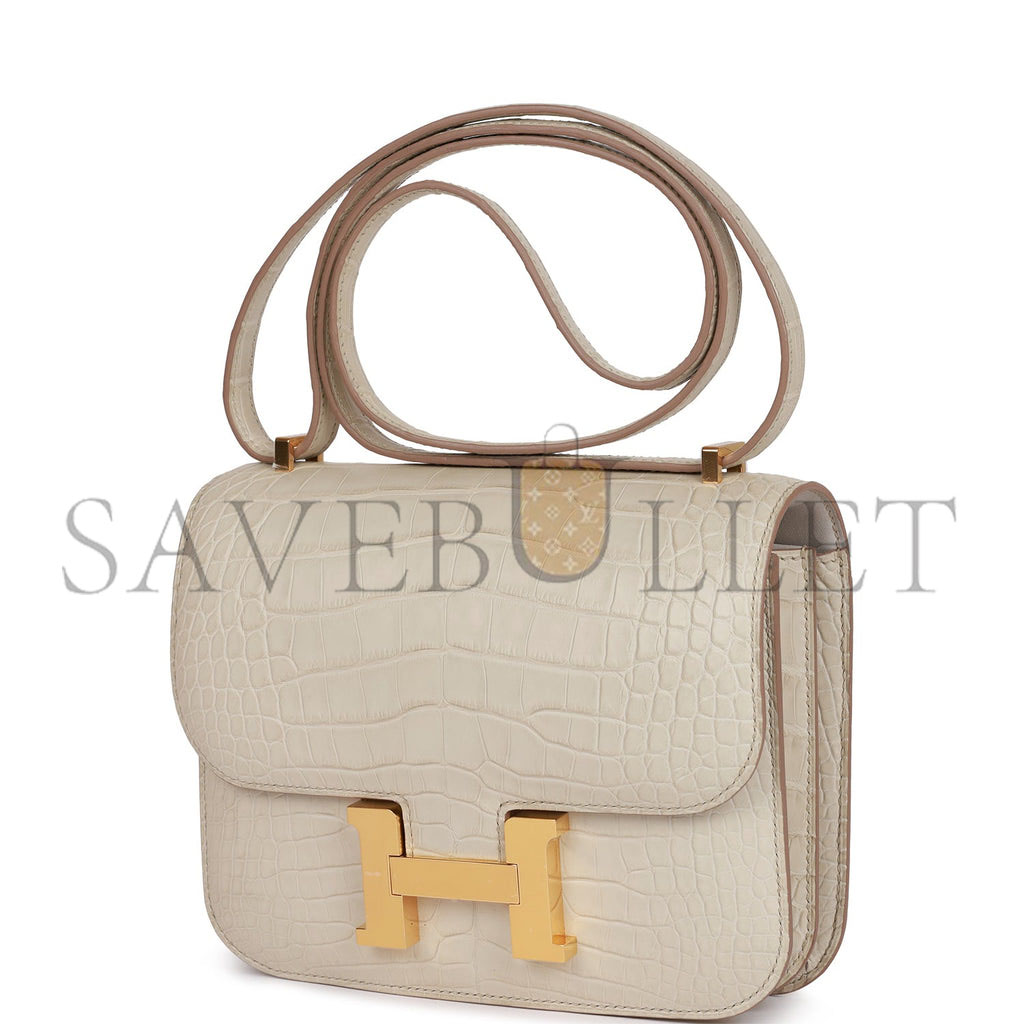 HERMES CONSTANCE 18 BETON MATTE ALLIGATOR GOLD HARDWARE (18cm)