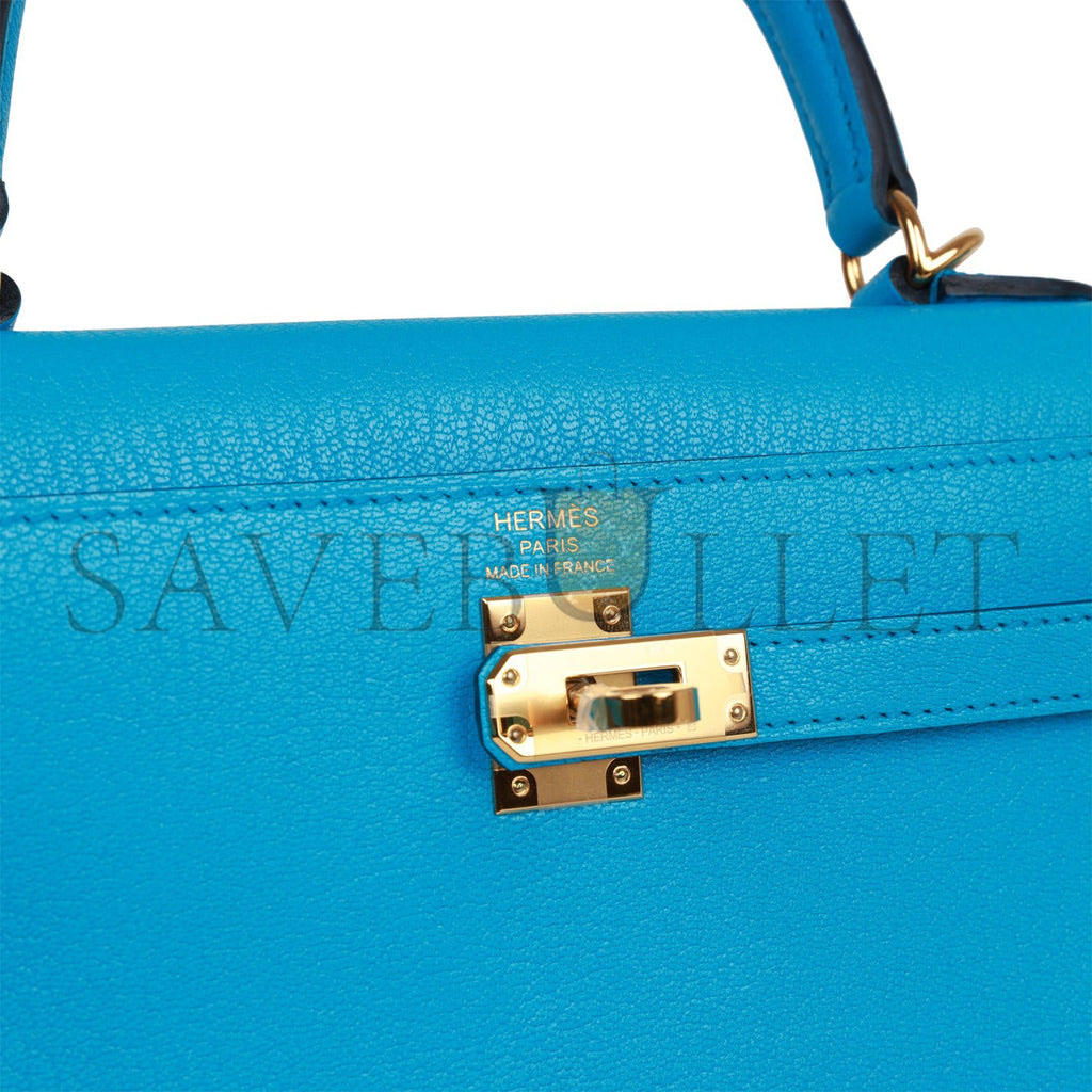 HERMES KELLY SELLIER 25 BLEU FRIDA CHEVRE GOLD HARDWARE   (25*17*7cm)