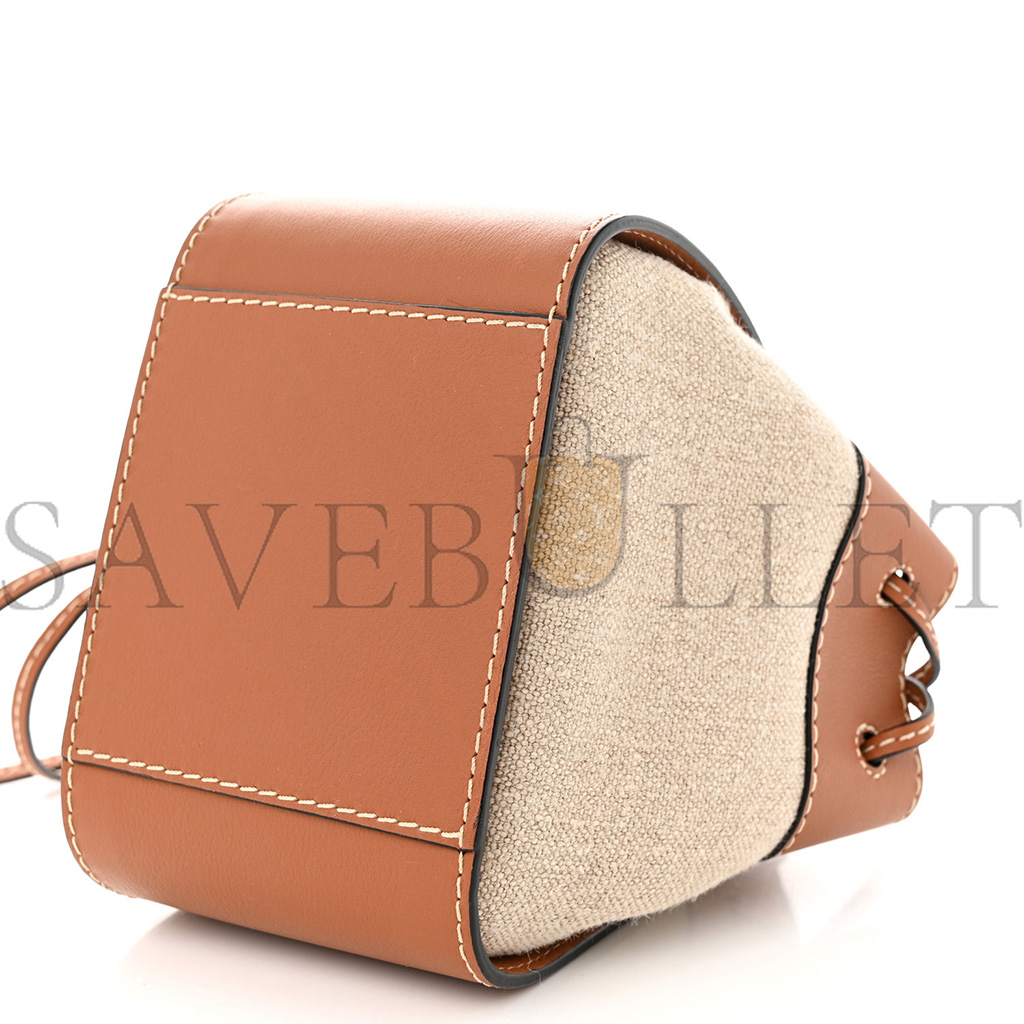 LOEWE CALFSKIN CANVAS MINI HAMMOCK SHOULDER BAG NATURAL TAN (18*17*10cm)