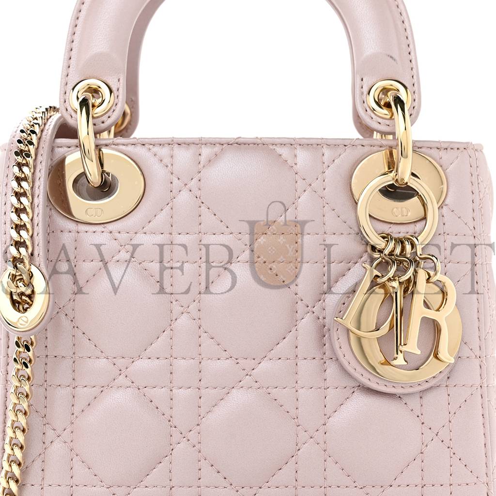 DIOR METALLIC LAMBSKIN CANNAGE MINI LADY DIOR LOTUS (17*15*7.6cm) DIOR METALLIC LAMBSKIN CANNAGE MINI LADY DIOR LOTUS (17*15*7.6cm)