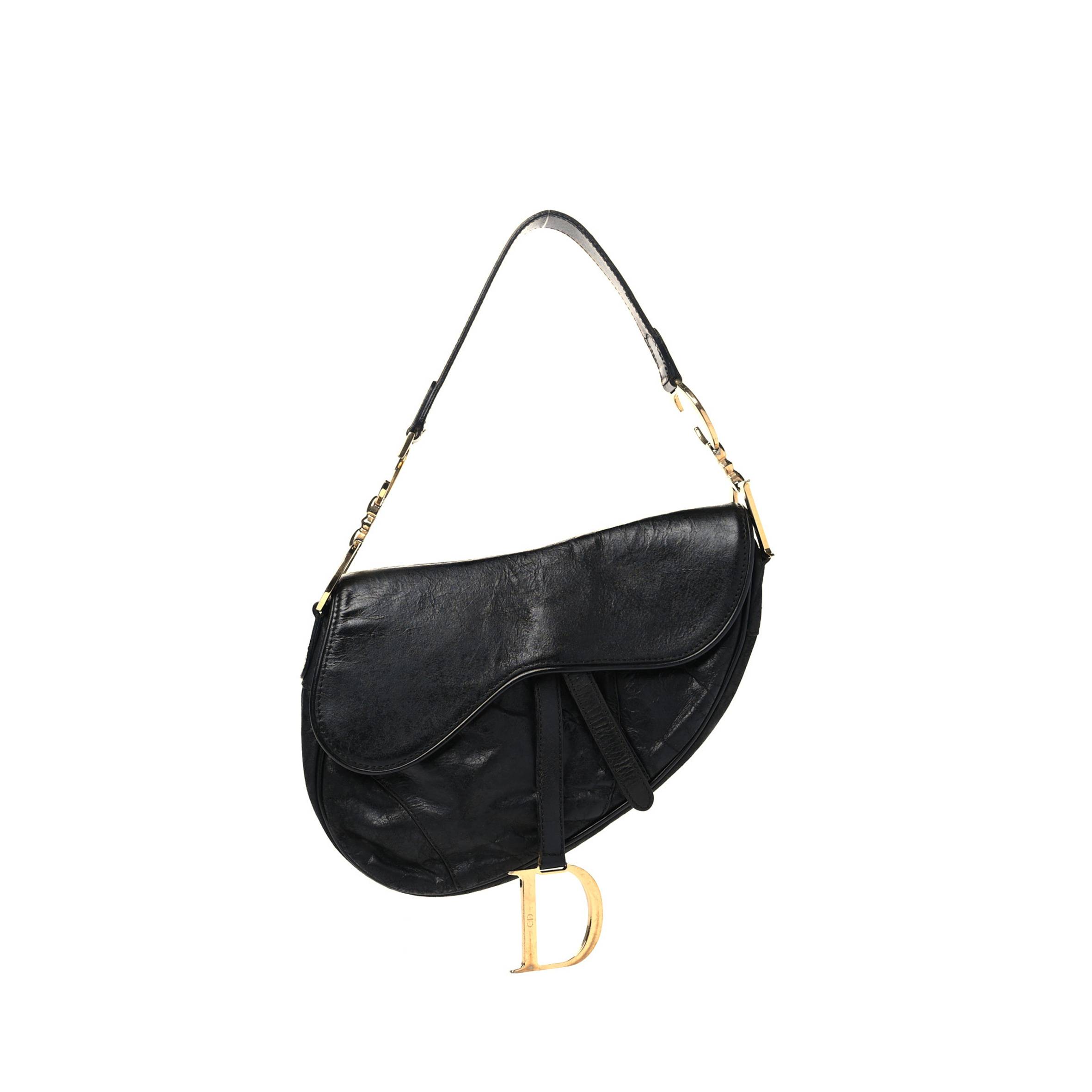 DIOR SHINY GOATSKIN SADDLE BAG BLACK (25*19*3.8cm) DIOR SHINY GOATSKIN SADDLE BAG BLACK (25*19*3.8cm)