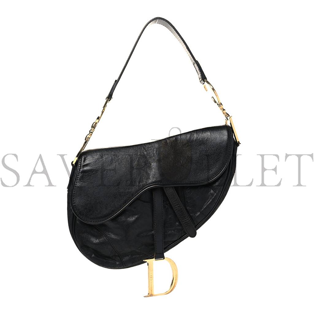 DIOR SHINY GOATSKIN SADDLE BAG BLACK (25*19*3.8cm) DIOR SHINY GOATSKIN SADDLE BAG BLACK (25*19*3.8cm)