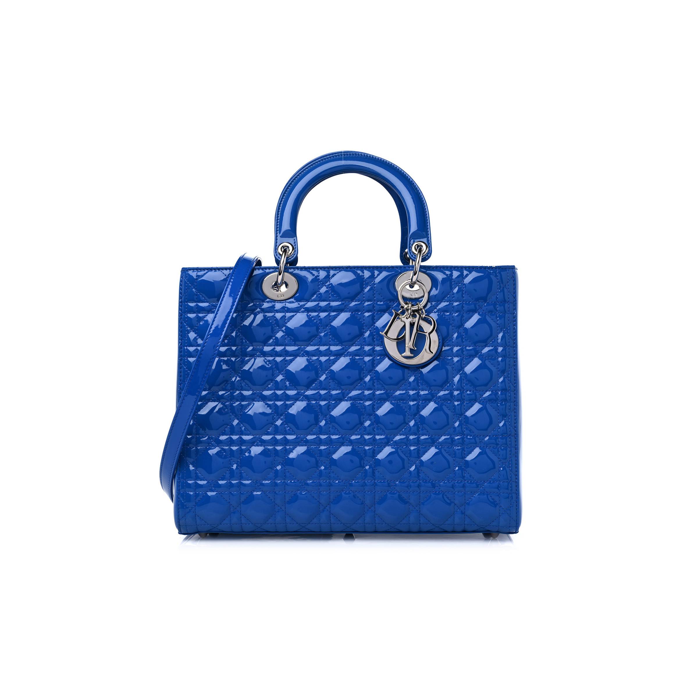 DIOR PATENT CANNAGE LARGE LADY DIOR BLUE (32*25*11.4cm) DIOR PATENT CANNAGE LARGE LADY DIOR BLUE (32*25*11.4cm)