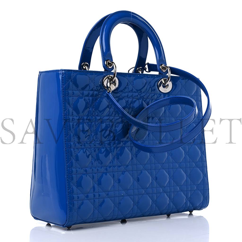 DIOR PATENT CANNAGE LARGE LADY DIOR BLUE (32*25*11.4cm) DIOR PATENT CANNAGE LARGE LADY DIOR BLUE (32*25*11.4cm)