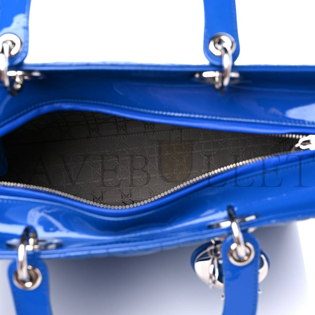 DIOR PATENT CANNAGE LARGE LADY DIOR BLUE (32*25*11.4cm) DIOR PATENT CANNAGE LARGE LADY DIOR BLUE (32*25*11.4cm)