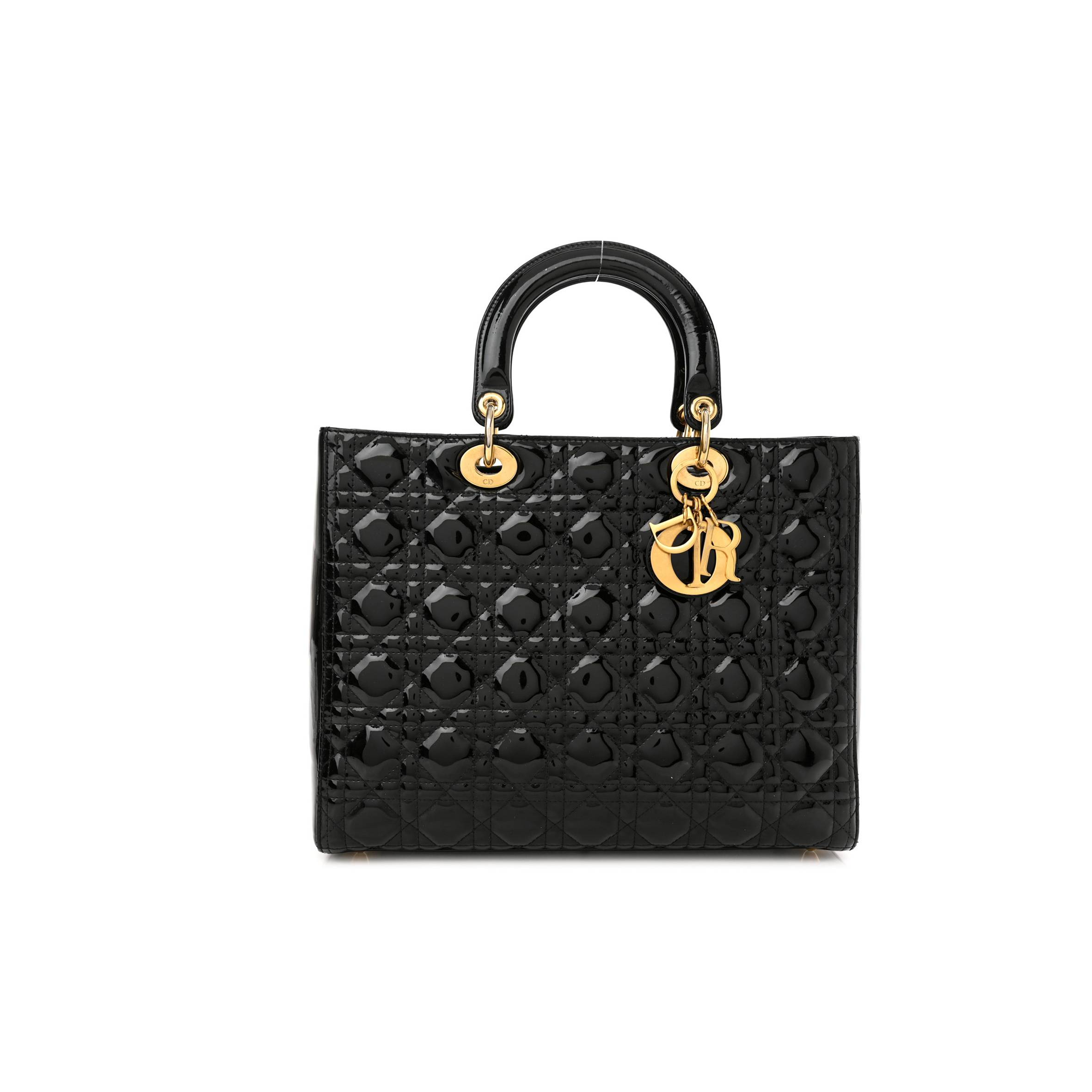 DIOR PATENT CANNAGE LARGE LADY DIOR BLACK (32*25*11.4cm) DIOR PATENT CANNAGE LARGE LADY DIOR BLACK (32*25*11.4cm)