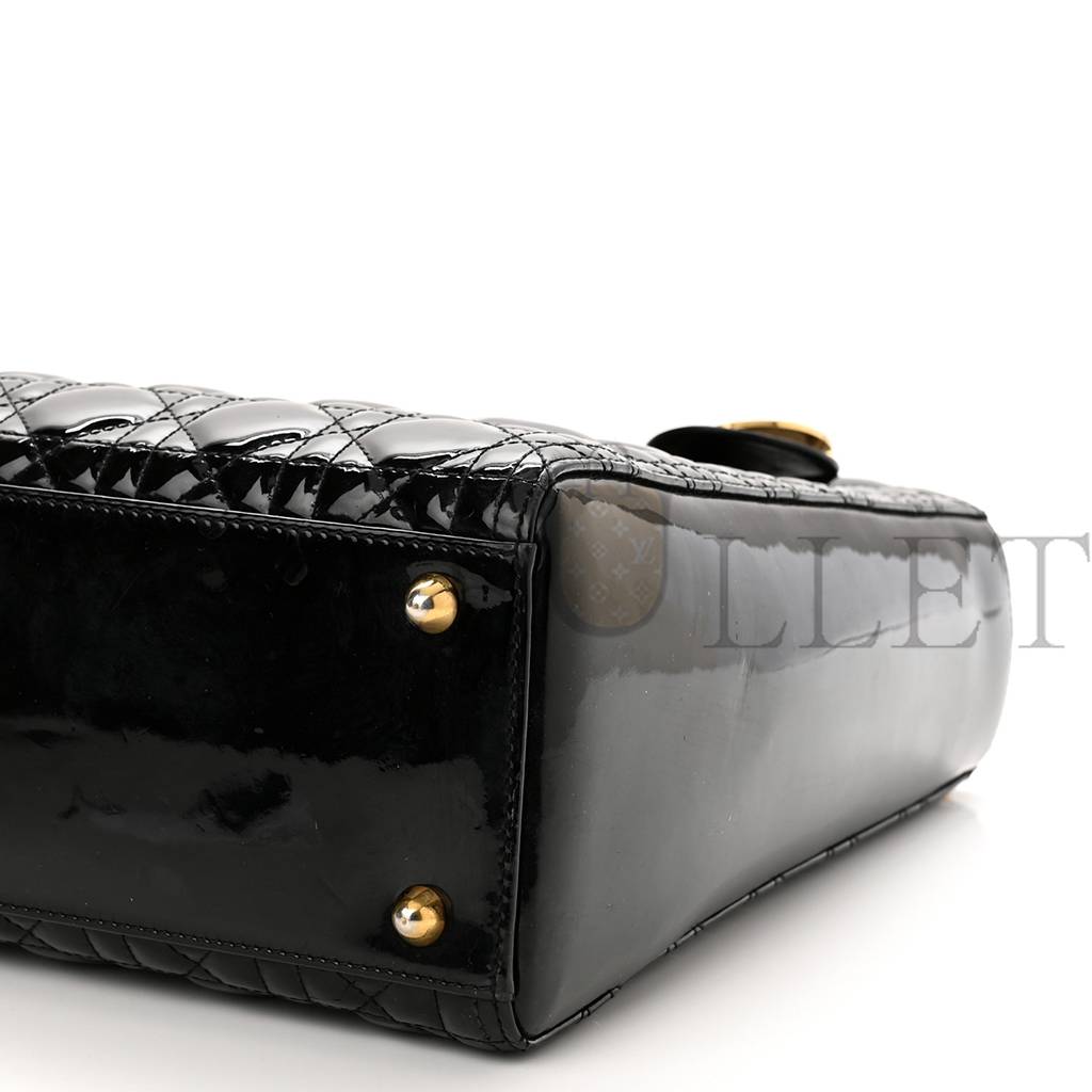 DIOR PATENT CANNAGE LARGE LADY DIOR BLACK (32*25*11.4cm) DIOR PATENT CANNAGE LARGE LADY DIOR BLACK (32*25*11.4cm)