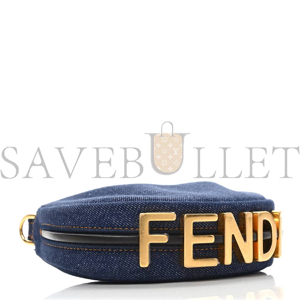 FENDI DENIM SHINY NAPPA NANO FENDIGRAPHY HOBO CHARM BLUE MORO (16*10*5cm) FENDI DENIM SHINY NAPPA NANO FENDIGRAPHY HOBO CHARM BLUE MORO (16*10*5cm)