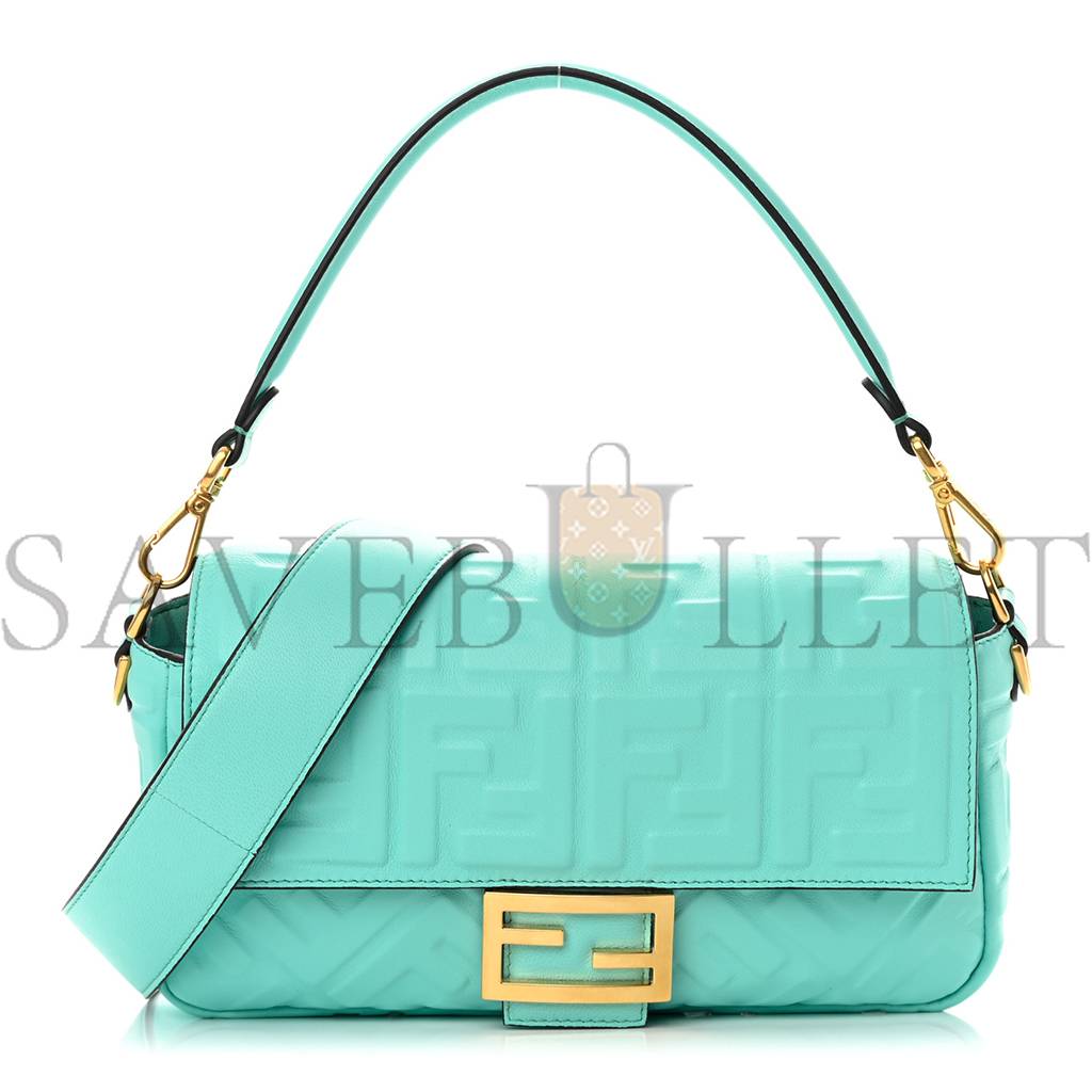 FENDI NAPPA FF 1974 EMBOSSED BAGUETTE SPRING TURQUOISE (27*15*5cm)