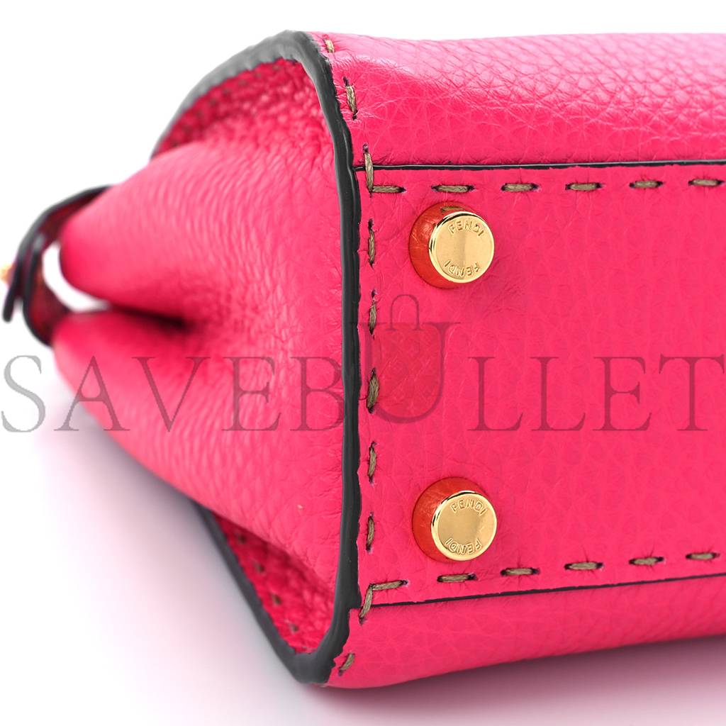 FENDI CUOIO ROMANO SELLERIA MINI PEEKABOO ICONIC SATCHEL FUXIA (23*19*11cm)